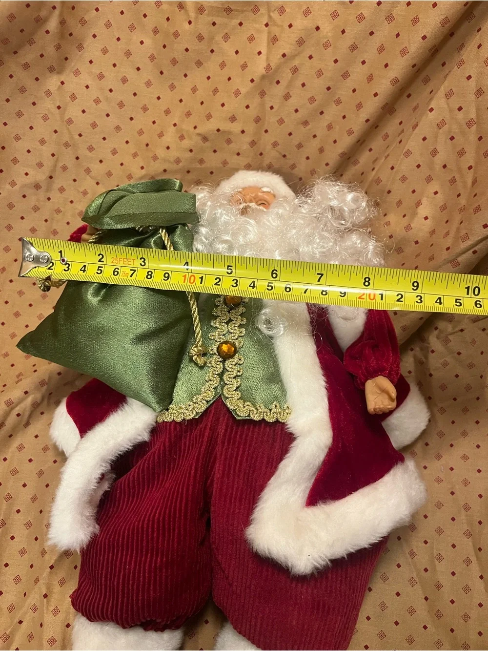Red and Green Plush Santa Holiday Figurine 16 inches tall Sits On Shelf 1lb 7oz
